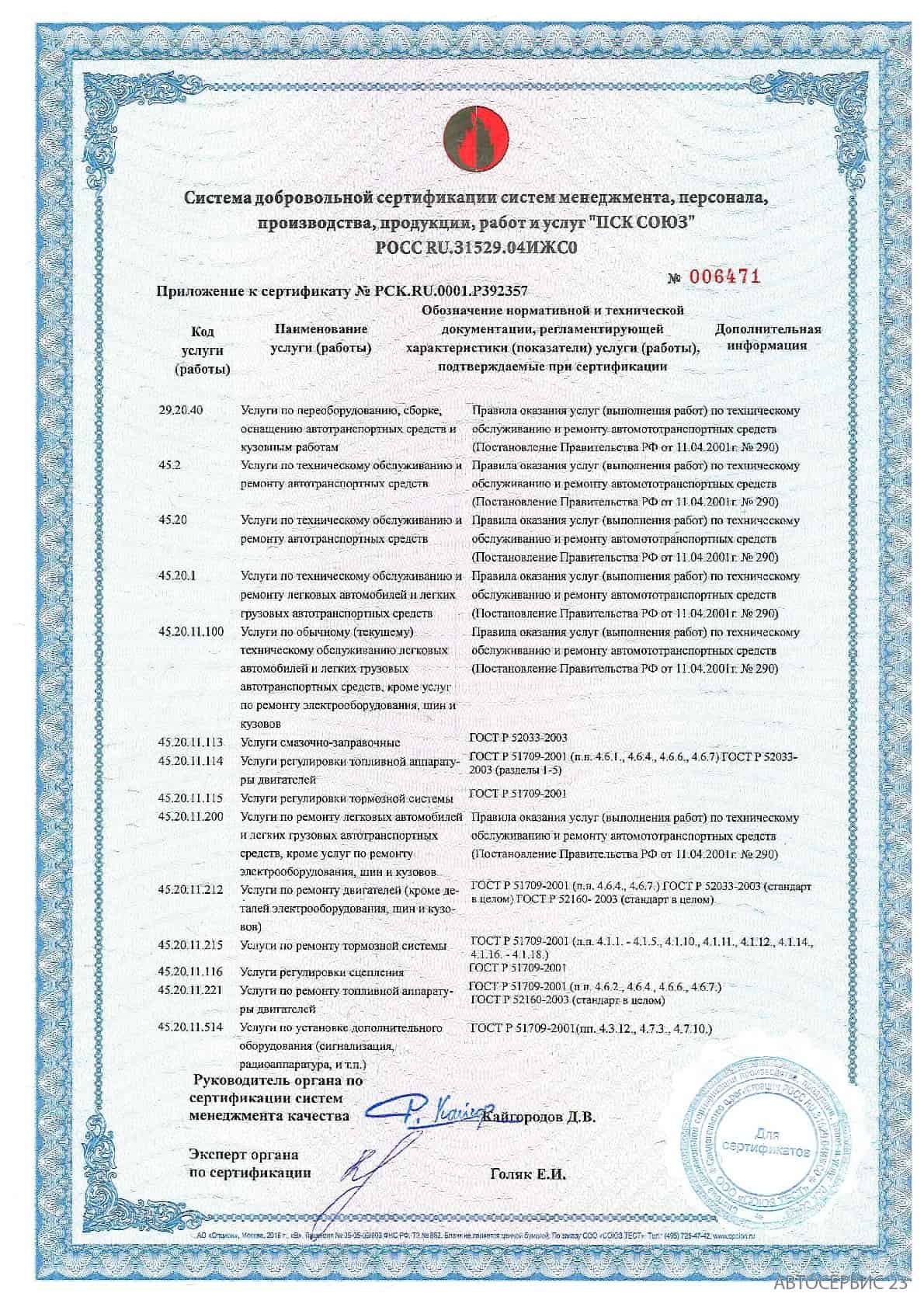 Сертификат №3 Avtoservis23